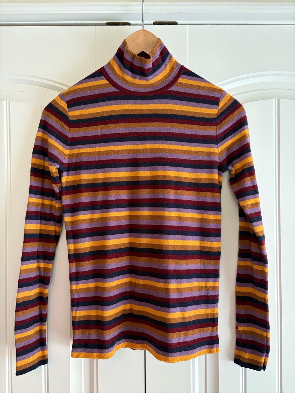 Tory Burch Striped Turtleneck Top Back Zip Closure Women's Size XS Designer Knit